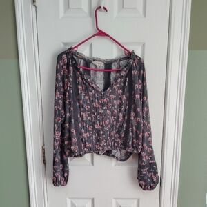 Lucky Brand Black and Pink Floral Crop Top